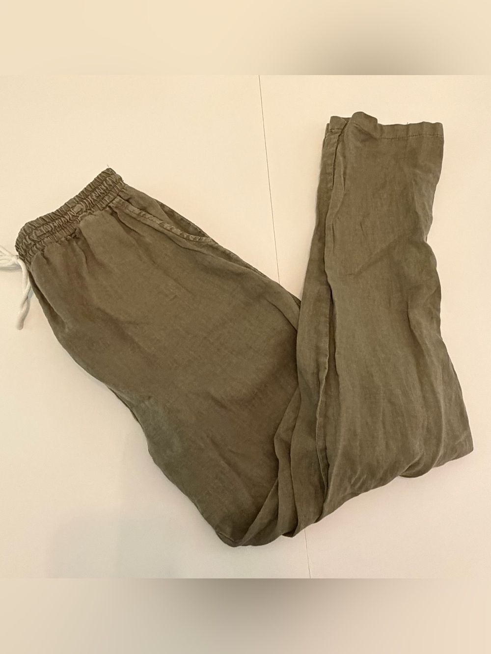 GRAND Greece Women’s M Linen Blend Drawstring PantsTaupe Brown Coastal Relaxed